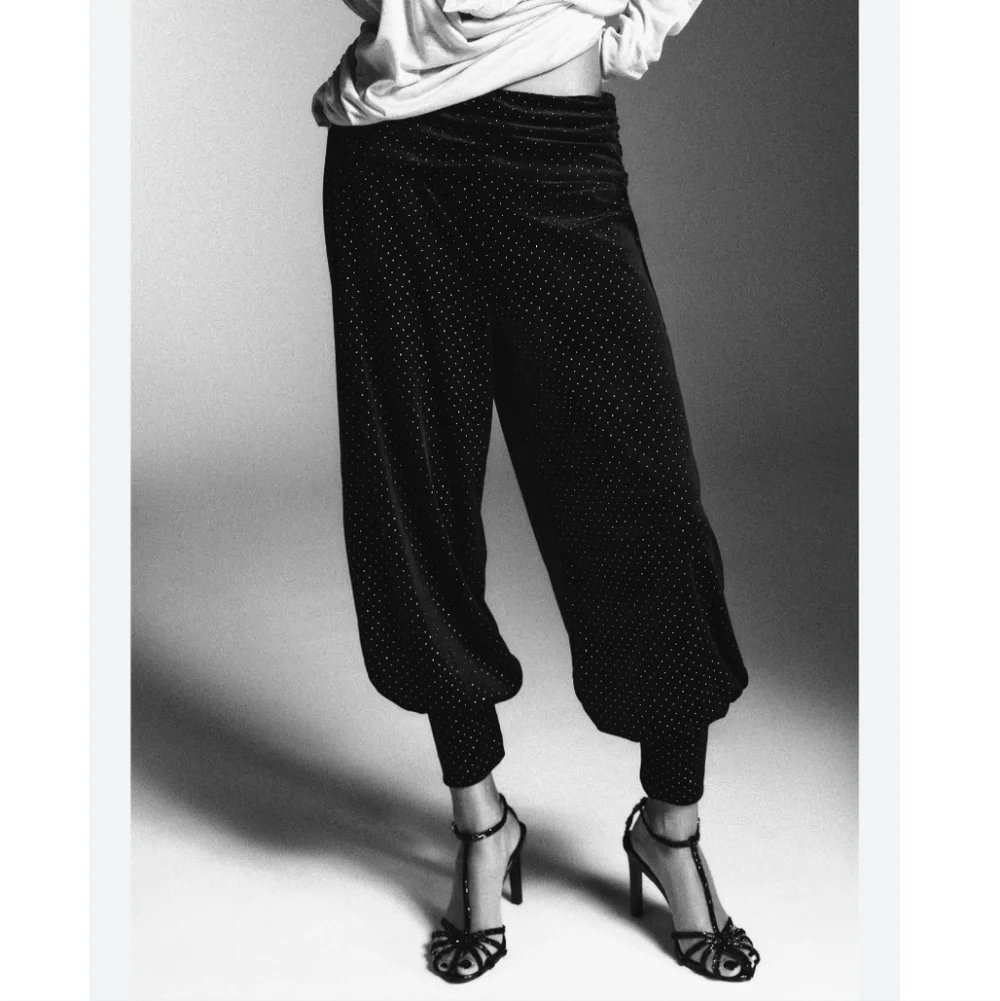 ZARA VELVET BALLOON PANTS Black SIZE XS